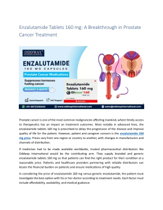 Enzalutamide Tablets 160 mg: A Breakthrough in Prostate Cancer Treatment