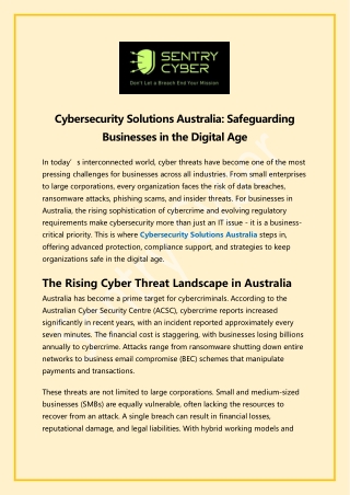 Cybersecurity Solutions Australia: Safeguarding Businesses in the Digital Age