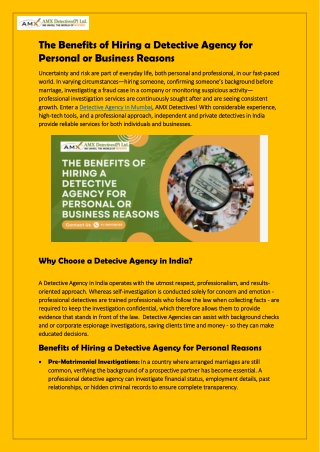 The Benefits of Hiring a Detective Agency for Personal or Business Reasons