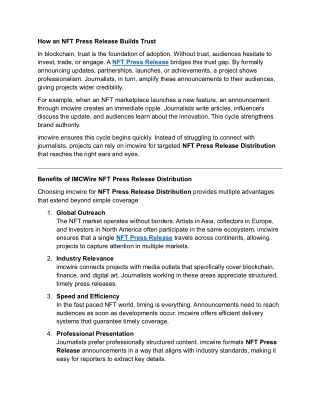 IMCWire NFT Press Release Creates Global Opportunities