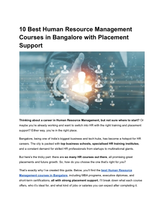 10 Best Human Resource Management Courses in Bangalore with Placement Support