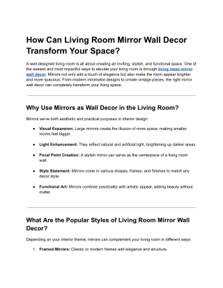 How Can Living Room Mirror Wall Decor Transform Your Space