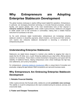 Why Entrepreneurs are Adopting Enterprise Stablecoin Development