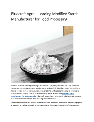 Bluecraft Agro – Leading Modified Starch Manufacturer for Food Processing