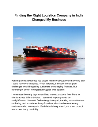 Finding the Right Logistics Company in India Changed My Business