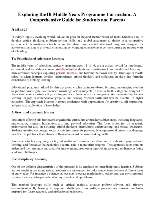 Exploring the IB Middle Years Programme Curriculum: A Comprehensive Guide for St