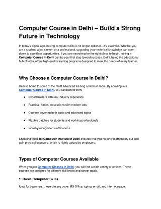 Computer Course in Delhi – Build a Strong Future in Technology