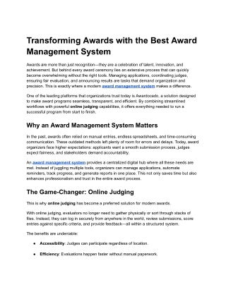 Transforming Awards with the Best Award Management System