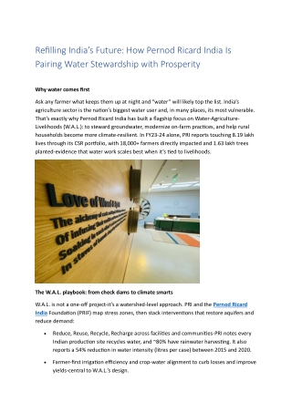 Refilling India’s Future How Pernod Ricard India Is Pairing Water Stewardship with Prosperity