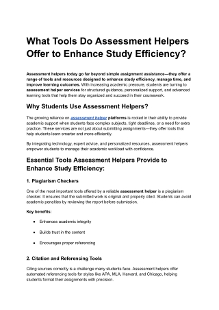 What Tools Do Assessment Helpers Offer to Enhance Study Efficiency