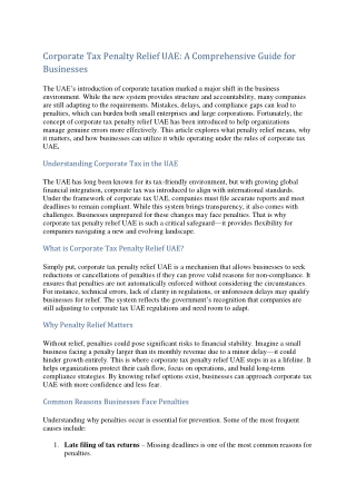 Corporate Tax Penalty Relief UAE