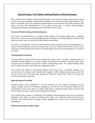 Beyond Design: The Problem-Solving Mindset of Web Developers