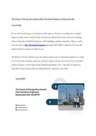 The Future of Energy Recruitment Hire Petroleum Engineers Reelevated with VALiNTRY