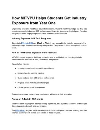 How MITVPU Helps Students Get Industry Exposure from Year One