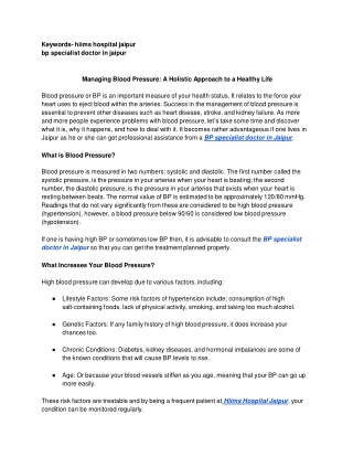 Managing Blood Pressure: A Holistic Approach to a Healthy Life