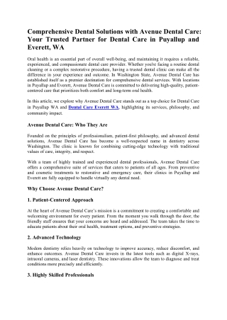 Comprehensive Dental Solutions with Avenue Dental Care: Your Trusted Partner for