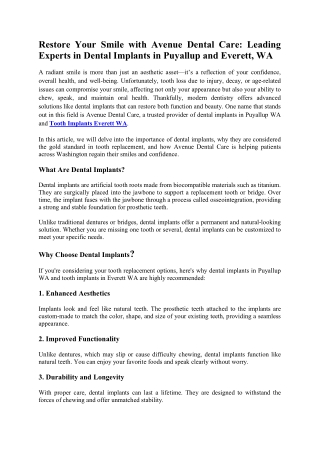 Restore Your Smile with Avenue Dental Care: Leading Experts in Dental Implants i