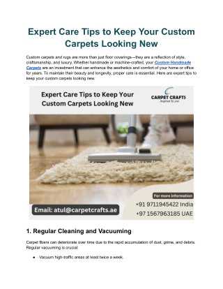 Expert Care Tips to Keep Your Custom Carpets Looking New