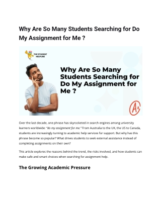 Why Are So Many Students Searching for Do My Assignment for Me _