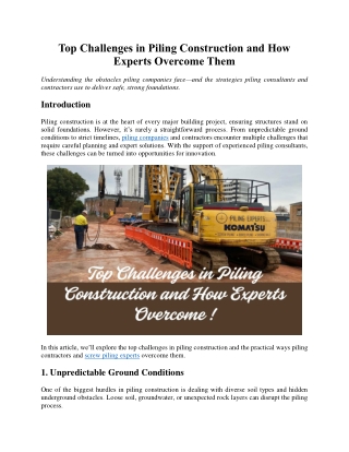Top Challenges in Piling Construction and How Experts Overcome Them