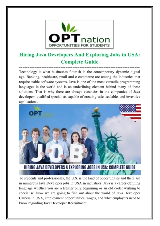 Hiring Java Developers and Exploring Jobs in USA