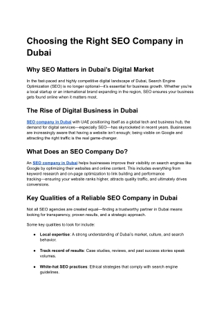 Choosing the Right SEO Company in Dubai