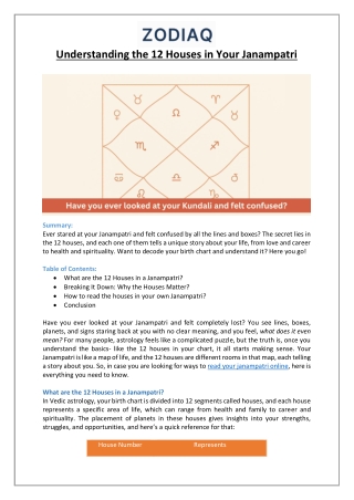 12 Houses in Janampatri & What They Mean - ZODIAQ