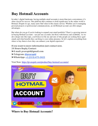 Best Trusted Source to Buy Hotmail Accounts with Full Access
