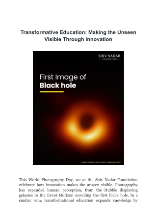 Transformative Education-Making the Unseen Visible Through Innovation