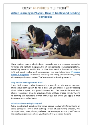 Active Learning in Physics: How to Go Beyond Reading Textbooks