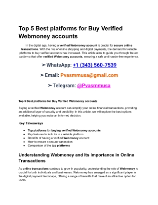 Top 5 Best platforms for Buy Verified Webmoney accounts........