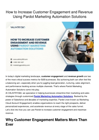 How to Increase Customer Engagement and Revenue Using Pardot Marketing Automation Solutions