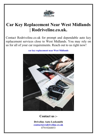 Car Key Replacement Near West Midlands  Rodriveline.co.uk