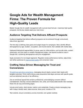 Google Ads for Wealth Management Firms The Proven Formula for High-Quality Leads