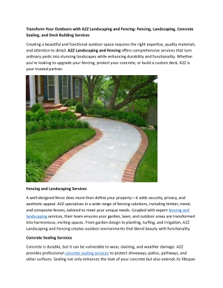 Transform Your Outdoors with A2Z Landscaping and Fencing - Fencing, Landscaping, Concrete Sealing, and Deck Building Ser