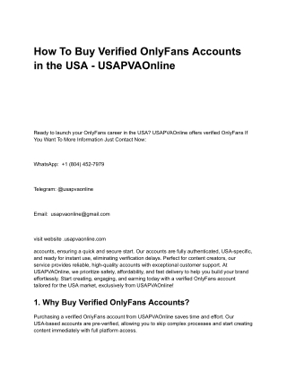 How To Buy Verified OnlyFans Accounts in the USA - USAPVAOnline