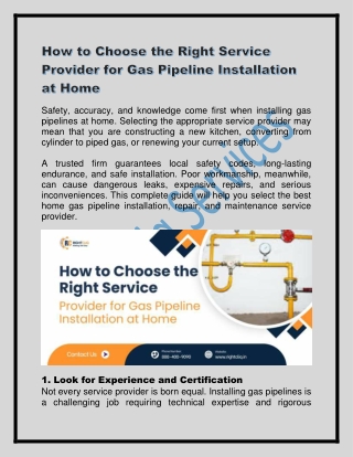 How to Choose the Right Service Provider for Gas Pipeline Installation at Home