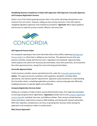 Simplifying Business Compliance in Dubai with Approvals - DSO Approval, Concordia Approval, and Company Registration Ser