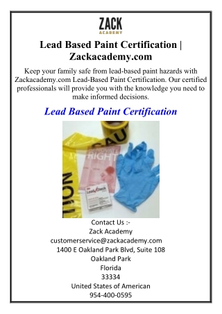Lead Based Paint Certification | Zackacademy.com