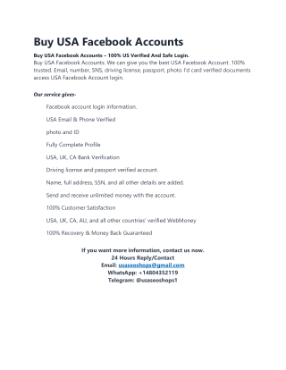 Buy USA Facebook Accounts – 100% US Verified And Safe Login.