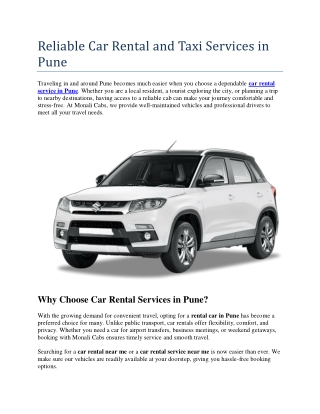 Reliable Car Rental and Taxi Services in Pune
