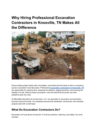 Why Hiring Professional Excavation Contractors in Knoxville, TN Makes All the Difference