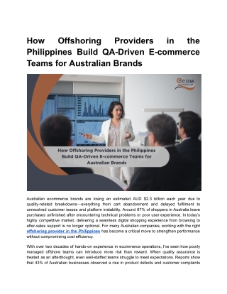 How Offshoring Providers in the Philippines Build QA-Driven Ecommerce Teams for Australian Brands
