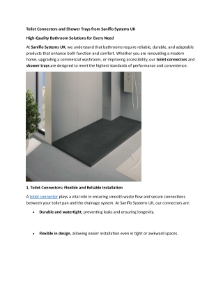 Toilet Connectors and Shower Trays from Saniflo Systems UK