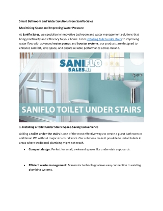 Smart Bathroom and Water Solutions from Saniflo Sales