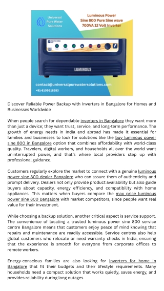 inverters in bangalore