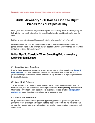 Bridal Jewellery 101_ How to Find the Right Pieces for Your Special Day