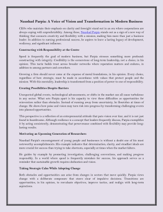 Naushad Parpia A Voice of Vision and Transformation in Modern Business