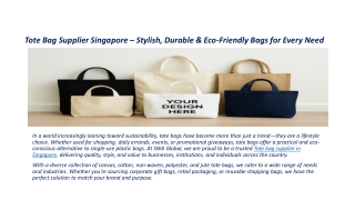 Tote Bag Supplier Singapore – Stylish, Durable