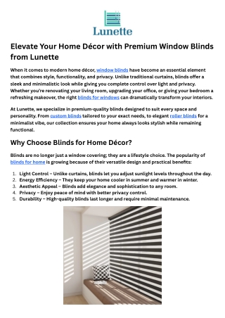 Elevate Your Home Décor with Premium Window Blinds from Lunette
